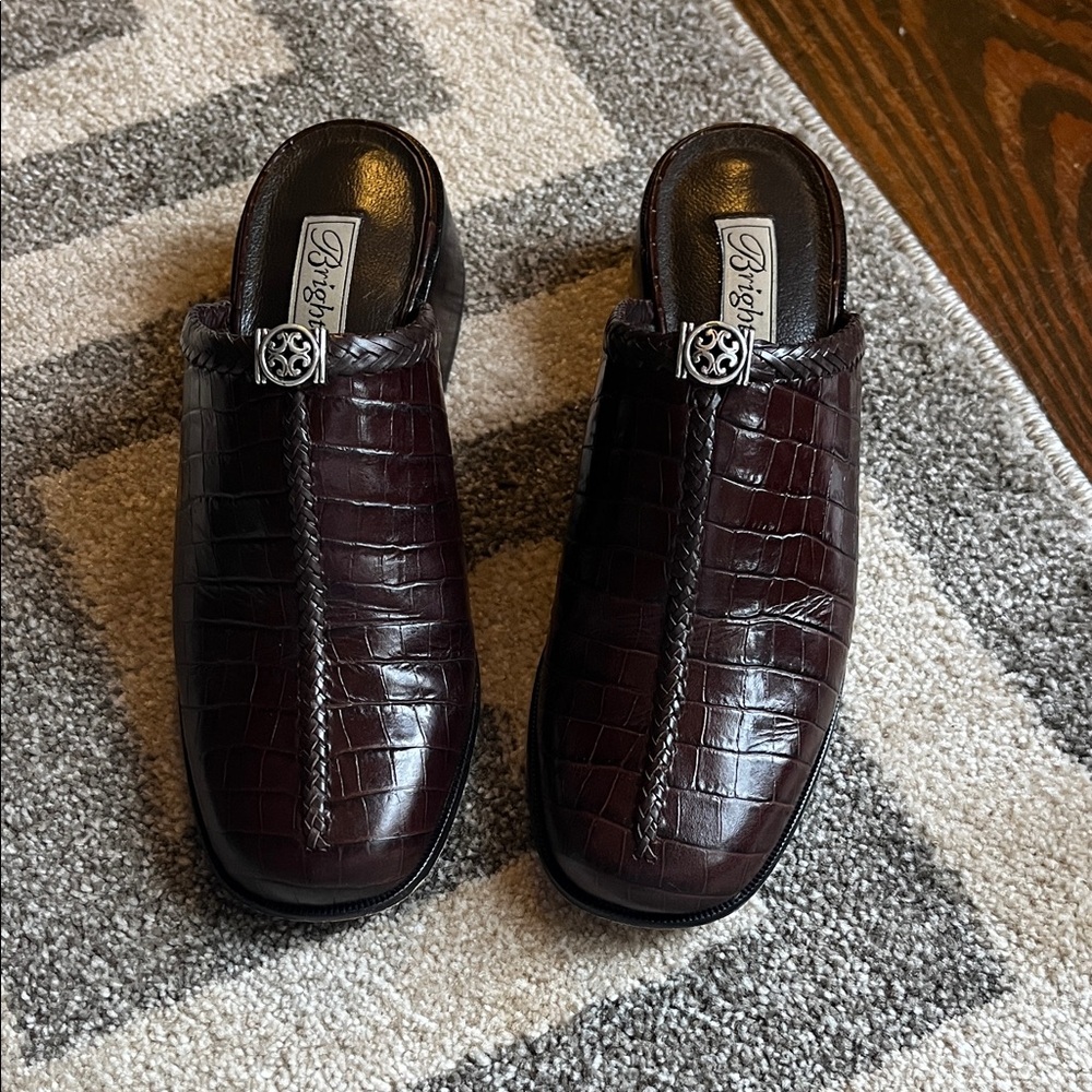 Brighton Deep Brown Croc-Embossed Mules - Picture 1 of 3